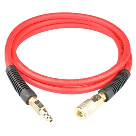 YOTOO Hybrid Lead-in Air Hose 1/4-Inch by 6-Feet 300 PSI Heavy Duty, Lightweight, Kink Resistant, All-Weather Flexibility with Bend Restrictors, 1/4" Industrial Quick Coupler and Plug, Red