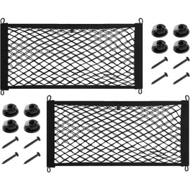 Alrens 2 Stück Kofferraum Gepäcknetz Auto, Kofferraumnetz Elastisch 45 x 25cm, Universal Auto Kofferraum Netz mit Haken Schraube, Gepäcknetz für Wohnmobil Autos Meisten Arten von Fahrzeugen (Schwarz)