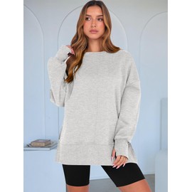ANRABESS Women Oversized Sweatshirts Thumbhole Long Sleeve Hoodies Shirts 2025 Fall Side Slit Pullover Top Teen Y2k Outfits Grey Medium