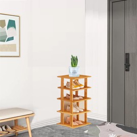 CinYana Bamboo Vertical Shoe Rack for Entryway,Narrow Shoe Rack Stackable,Minimalist Shoe Storage,5 Tier Standing Shoe Organizer for Garage Corner Bedroom Hallway(Bamboo Color,5-Tier)