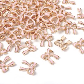 100 Pcs Pink Bowknot Charms for Jewelry Making Enamel Bowknot Charms Mini Cute Bow Charm Pendants for Bracelet Necklace DIY Crafts Valentine's Day Wedding Favors Keychain Supplies