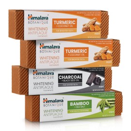 Himalaya Botanique Whitening Antiplaque Toothpaste Variety Pack, Herbal, Freshens Breath, No Artificial Flavors, SLS Free, Cruelty Free, Foaming, 5.29 oz, 4 Pack