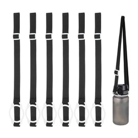 PATIKIL 5CM Water Bottle Lanyard, 6 Pcs Adjustable Holder Shoulder Strap with White Ring Buckle Carrier Clips for Hiking Walking Outdoor, Black