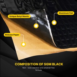 SGM Black Premium Car Sound Deadening Mat 120 mil (3mm) 10 sqft (0.92 sqm), Automotive Sound Deadener, Self Adhesive Butyl Car Sound Deadening Material, Audio Noise Insulation and Dampening Sheets