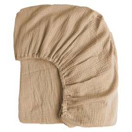 Boqingzhu Muslin Cotton Fitted Sheet 90 x 200 cm Beige Khaki Breathable Soft Fitted Sheet Oeko-Tex Certified Cuddly Bed Sheet for 25 to 30 cm Mattress