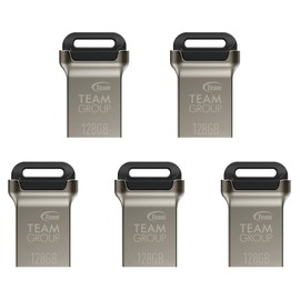 TEAMGROUP C162 128GB 5 Pack USB 3.2 Gen 1 USB 3.1/3.0 Mini Fits Metal Read 140MB/s Flash Thumb Drive External Data Storage Memory Stick Compatible with Computer/Laptop Black TC1623128GB21