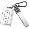 Flensent Key Fob Cover with Keychain for Toyota Prius 2004 2005 2006 2007 2008 2009 (White)