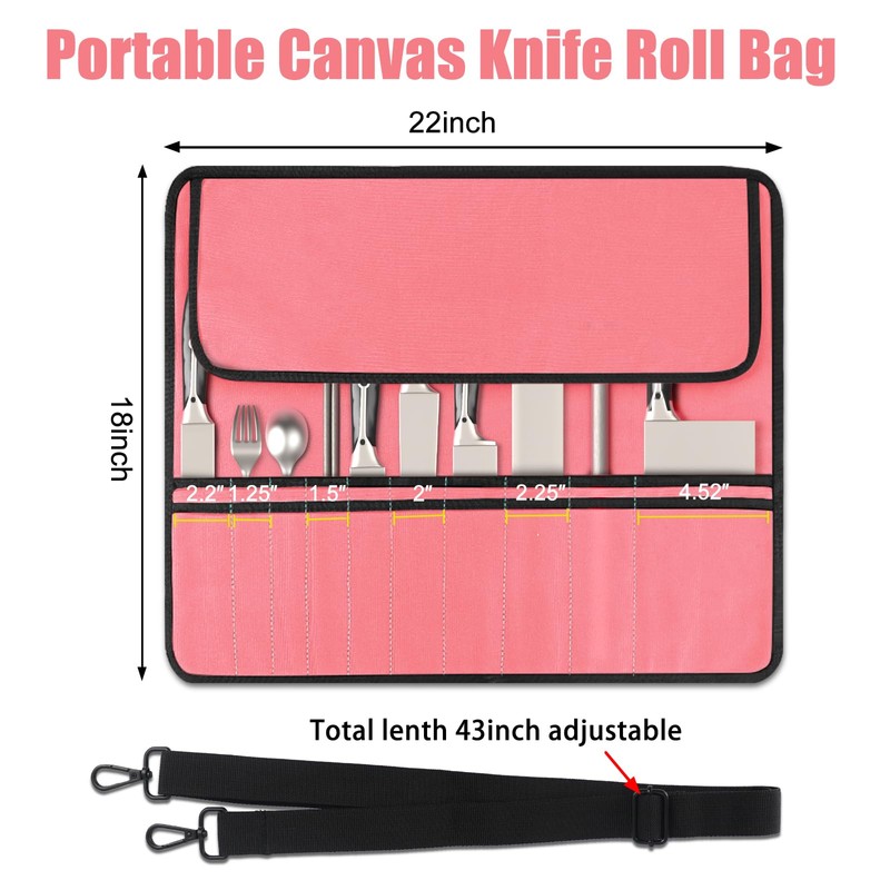 QIQU Pink Chef Knife Bag With 10 Slots Cutlery Knives