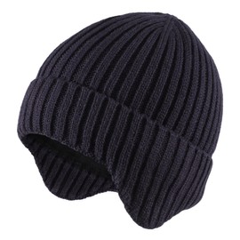 Home Prefer - Gorros de invierno para niños y niñas y niños pequeños con orejeras con forro polar para clima frío, Azul marino, 3-7 Años