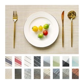 SUMYMERY Placemats Set of 12 Vinyl/Plastic Woven Place Mats for Kitchen Table Indoor/Outdoor Washable Placemat Wipeable Dining Table Mats (Beige,12)