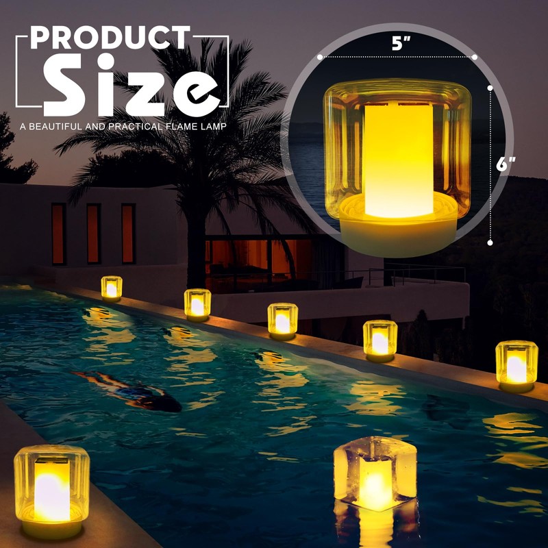 LanPool Floating Pool Lights, Solar Flame Pool Lights Waterproof, Square