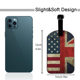 Zoczos The Us and The UK Flag Suitcase ID Tag The United State and United Kingdom Banner Luggage Tag Fully Bendable Tag PU Leather Labels Bag Tag for Teenage Women, 1 Pack