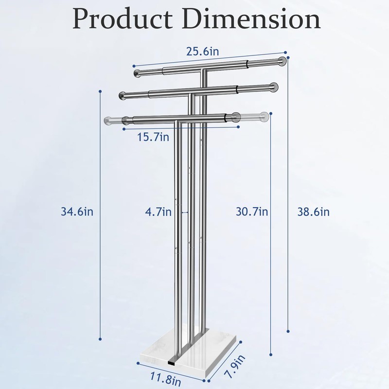 Kayfia 40" Standing Towel Rack with Weighted Marble Base, Width