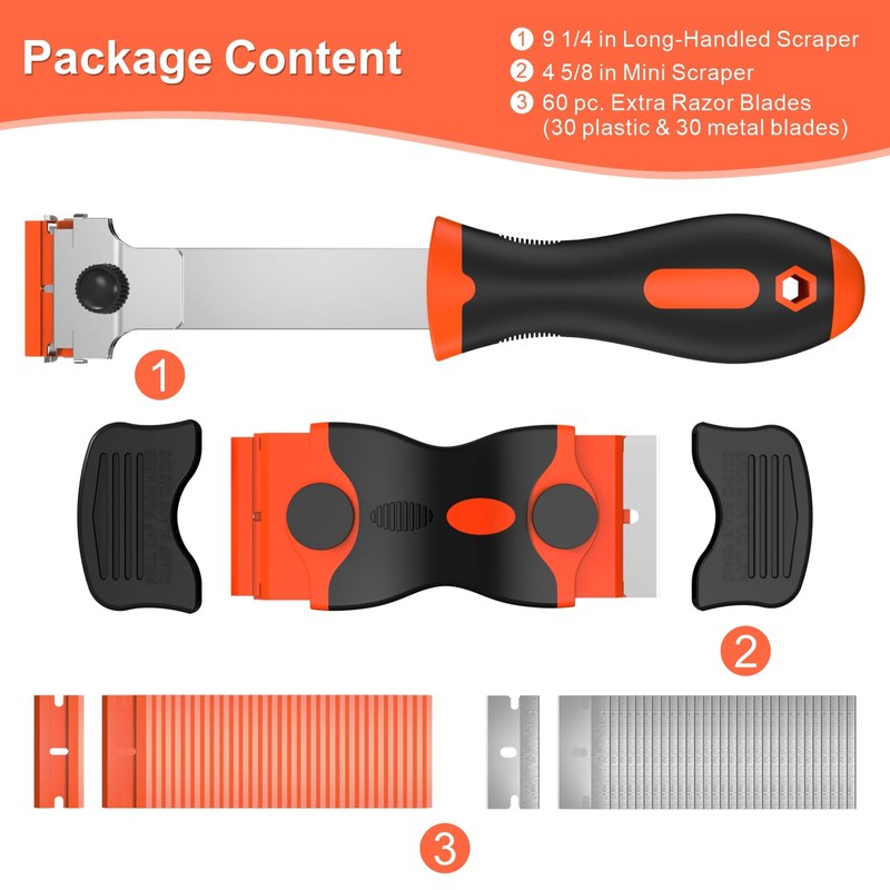 Ywmoml 3 Pack Razor Blade Scraper Set, Includes 30 Plastic