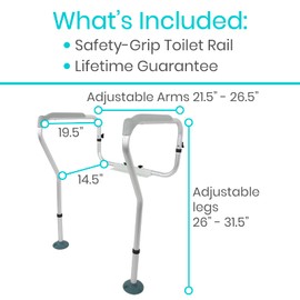 Vive Toilet Safety Rails for Seniors - Adjustable Grab Bars for Toilet - Toilet Safety Frame - Toilet Assistance for Elderly & Disabled - Toilet Seat with Handles - Bathroom Assist Bar Support Aid