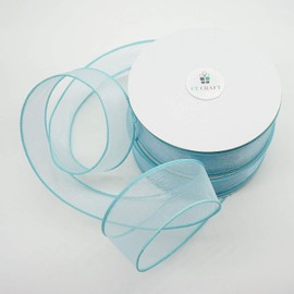 CT CRAFT LLC Sheer Organza Wired Ribbon for Home Decor, Gift Wrapping, DIY Crafts, 1.5” x 25 Yards x 2 Rolls - Blue
