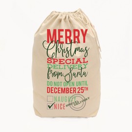 The Cotton and Canvas Co. Christmas Santa Sack for Gifts, Holiday Treats, Presents and Stocking Stuffers