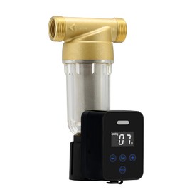 Solimeta Spin Down Sediment Water Filter: 50/100 Micron Precision, Plug - in with Touch - Screen Auto Flushing, Brass Top Clear Housing & Reusable, Plug-in Use Only