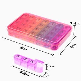Daviky Weekly Pill Organizer, 7 Day Pill Organizer 4 Times a Day, Daily Pill Box 7 Day, Large Travel Pill Box with Removable Pill Case to Hold Vitamin, Supplement and Medication (Pink)