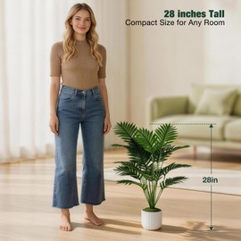 Artificial Areca Palm Tree 28inch, Faux Dypsis Lutescens Silk Plant with 18Full Feathery Fronds in Weighted Pot, Fake Tropical Palm for Living Room, Office, Patio, Home Decor - Maintenance Free