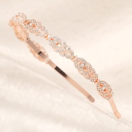 Diadema de diamantes de imitación, diseño de flores, cristal para novia, damas de honor, diadema de diseño simple, accesorios para el cabello diario (oro rosa)
