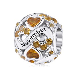 VOROCO November Birthstone 925 Sterling Silver Infinity Love Heart Charm Bead for Bracelets and Necklaces with Cubic Zirconia, Birthday Jewelry Gifts for Women
