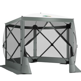 COBIZI Pop Up Gazebo Screen Tent Screen House for Camping, 10FTx10FT Screen Room with Mosquito Netting, Hub Tent Instant Screened Canopy with Carrying Bag and Ground Stakes, Gray