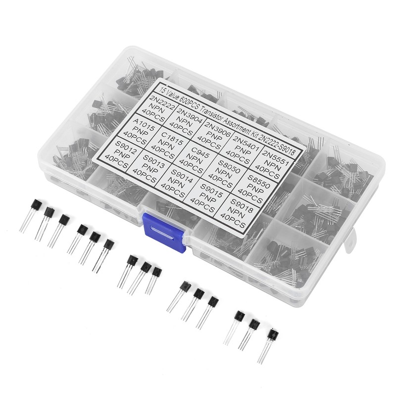 600 Pcs Transistors Assortment Kit NPN TO-92 PNP 2N2222-S9018 Straight