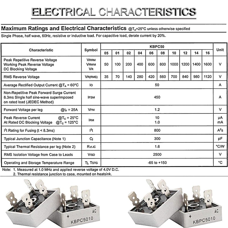 Youmile 10 KBPC5010 Bridge Rectifier Diodes Set 50A 1000V High