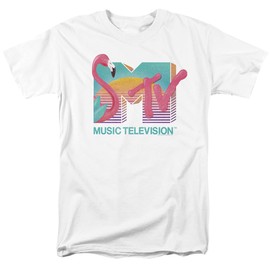 Popfunk MTV Flamingo Logo Unisex Adult T-Shirt (Small) White