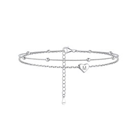 ChicSilver Sterling Silver Anklet Bracelet Hypoallergenic Initial Anklet for Women Dainty Layered Heart Anklet With Letter Beaded Anklets for Women