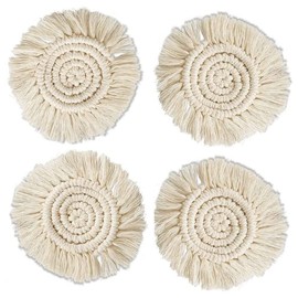 Tooteeru Handcrafted Macrame Coasters Set of 4 - Handmade Cotton Rope Woven Macrame Coaster with Decoration