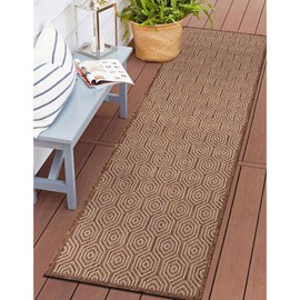Rugshop Palmaria Modern Geometric Textured Flat Weave Easy Cleaning Outdoor Rugs for Deck,Patio,Backyard Indoor/Outdoor Runner Rug 2' x 7' Brown