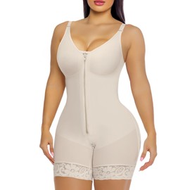 YIANNA Fajas Colombianas Postpartum Shapewear for Women Tummy Control Butt Lifter Body Shaper with Zipper Crotch,YA7283-Beige-XL