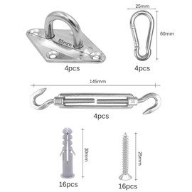Boerni M6 Heavy Duty Sun Shade Sail Hardware Kit for Garden Rectangle and Square Sun Shade Sail Installation, Awning Attachment Set - 304 Stainless Steel Sun Shade Sail Fixing Kit