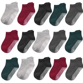 HYCLES 15 Pairs Toddler Socks, Kids Grip Socks for 3-5T Non Slip Ankle Sock for Baby Boys Girls