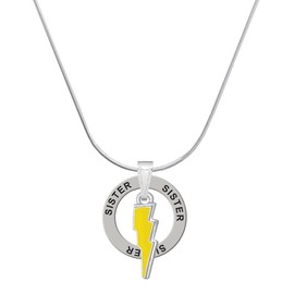 Delight Jewelry Silvertone Yellow Lightning Bolt - Sister Ring Charm Necklace, 18"