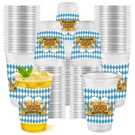 Prehalpty 60pcs Oktoberfest Decorations – 16 oz Oktoberfest Cups Party Supplies, Blue & White Bavarian Theme Party Favors