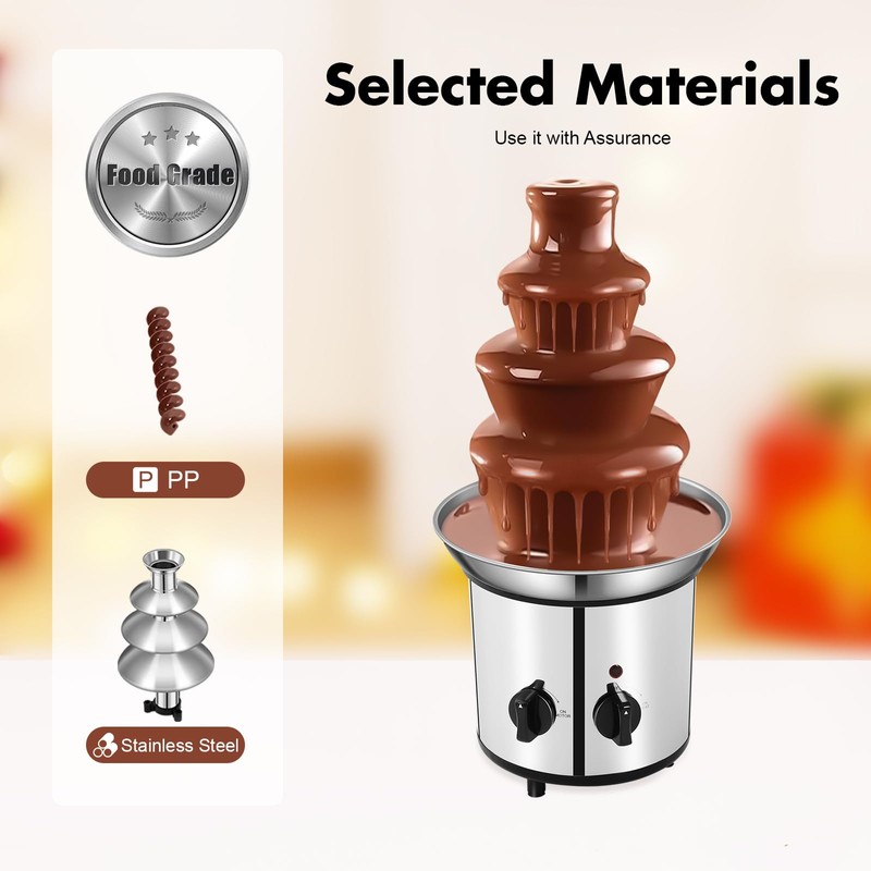 CUBELLIN Electric Chocolate Fondue Fountain Machine 4-Tier Chocolate Waterfall Fountain