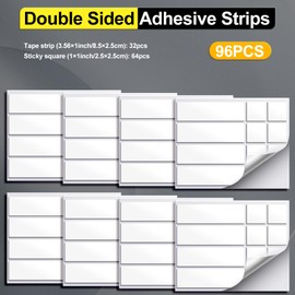 PACKKA Double Sided Tape for Walls, Sticky Dots Stickers Removable Mounting Dots Adhesive Strips, Glue Dots Removable Putty for Hanging Picture Poster Balloons Crafts Decorations (96 Tape Strips)