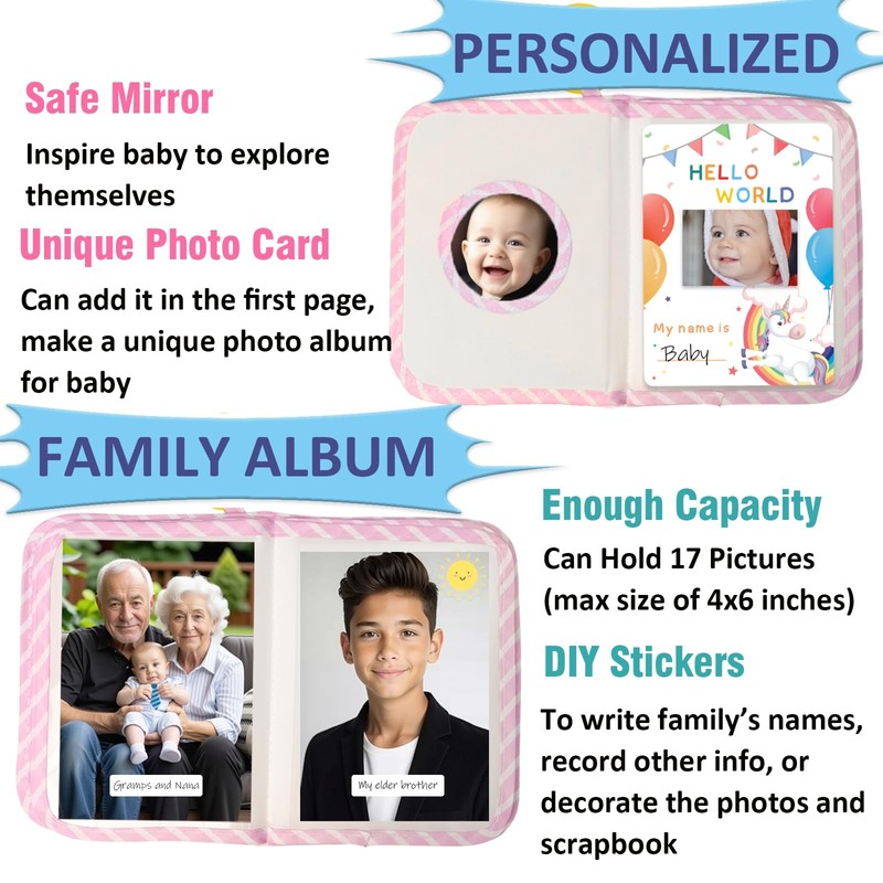 Baby First Photo Albums with 245 DIY Stickers, Soft Memory