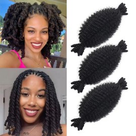 3 Packs Marley Twist Braiding Hair 8 inch Pre Separated Springy Afro Twist Hair for soft Faux Locs Wrapping hair for Black Women Short Natural Black Crochet Braiding Hair(8inch, 1b-3)