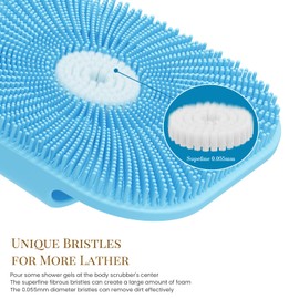 Zinc Infused Silicone Body Scrubber for Women, New Upgrade Deep Exfoliating Body Scrubber for Shower, Silicone Loofah Men for Sensitive Skin with Lathering Bristles and Ergonomic Non-slip Handle, Blue