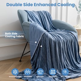 OIGAE - Manta de enfriamiento de tamaño para dormir caliente, Arc-Chill Q-Max 0.5 fibra fresca, fina y ligera, transpirable, para cama, sofá para todas las estaciones, 50 x 70 pulgadas, azul