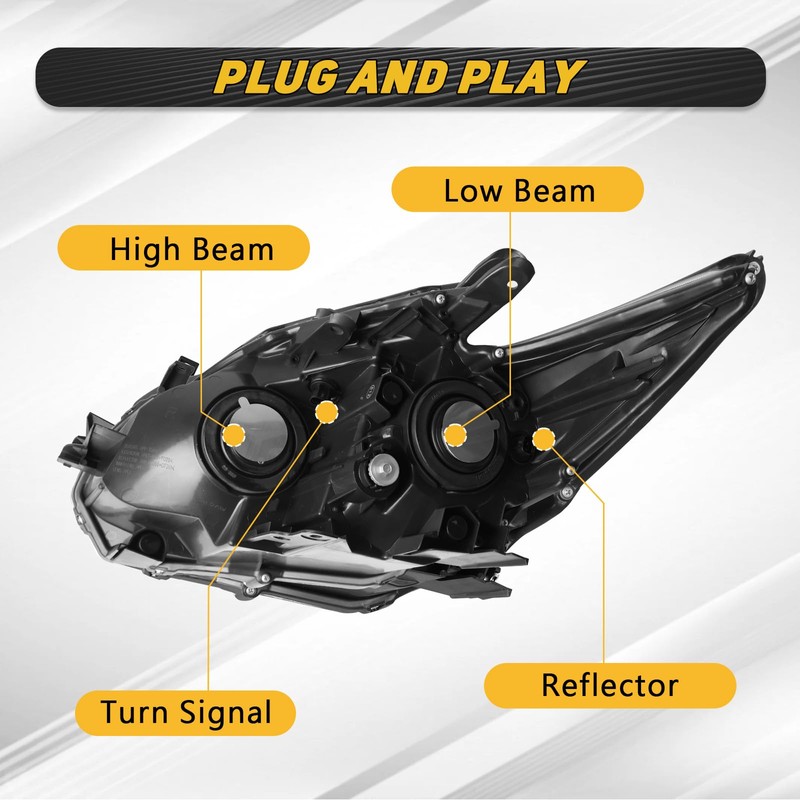 Headlight Assembly Fit for 2010-2011 Toyota Prius Black Housing Clear
