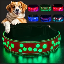 DOGLED Flashing USB-C led Light up Dog Collar, Subversive 3D Design Comfortable and Soft Material,Multicolored Lighting (STR-RED, S(11.8-15.7"))