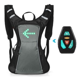 LED Turn Signal Backpack IPX5 Waterproof Reflective Backpack with Direction Indicator USB Rechargeable Safety Light Bag Wireless Remote Control Bicycle Bag for Cycle Running Walking Jogging