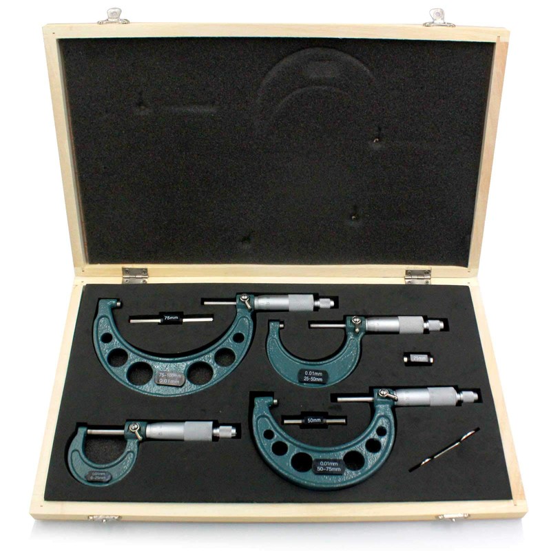 Premium Outside Micrometer Set 0-100mm/0.01mm Precision Machinist Tool w/Carbide Tips