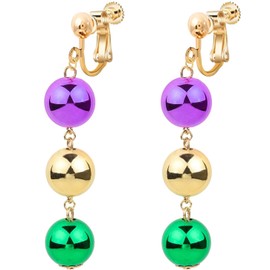 Mardi Gras Clip on Earrings for Women Non Pierced Fat Tuesday Celebrations Carnival Mask Letter Tassel Leaf Beaded Feather Dangle Holiday Jewelry Festival Drop Dangling