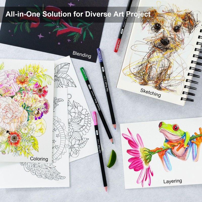 KALOUR 72 Colored Pencils Set, Blending Pencil Sketchbook DIY Color